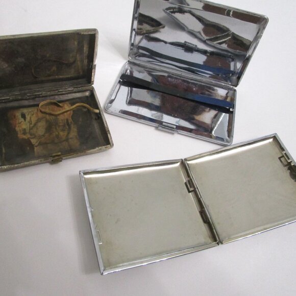 3 Metal Cigarette Card Cases Silverplate Vintage India Yoga Bollywood England - Picture 6 of 10